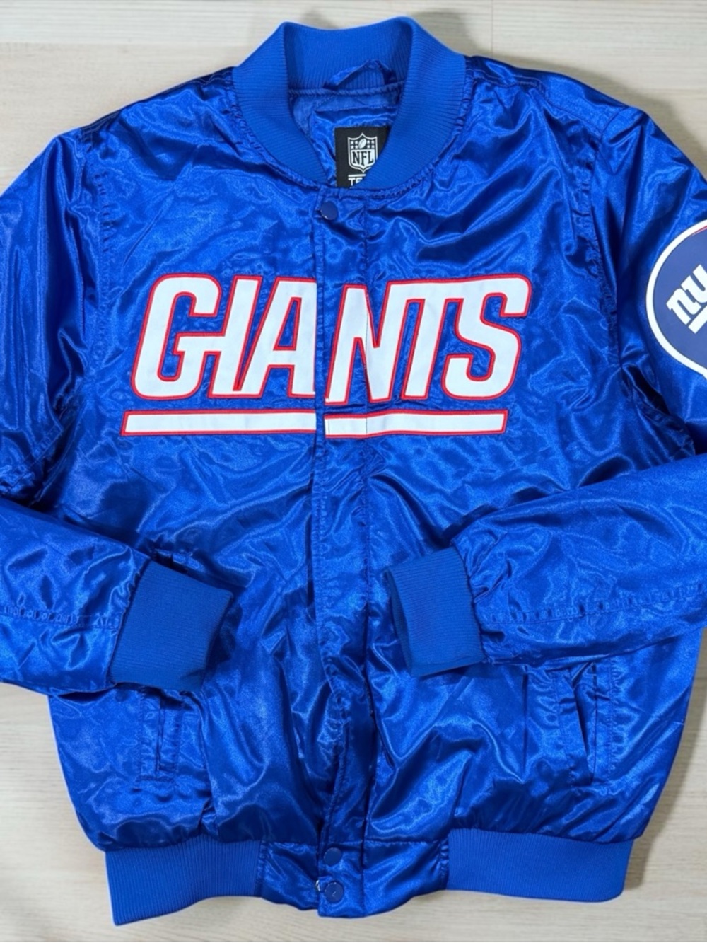 Official NFL Blue Giants Satin Bomber Jacket - Men’s Small NWOT